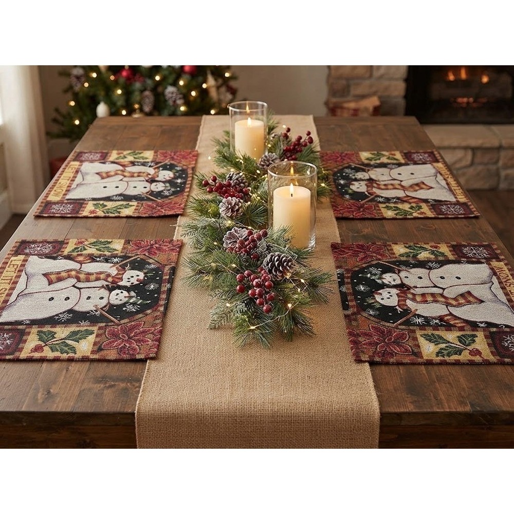 Let it Snow Holiday Snowman Tapestry Placemats Set of 4 Multi Color Festive